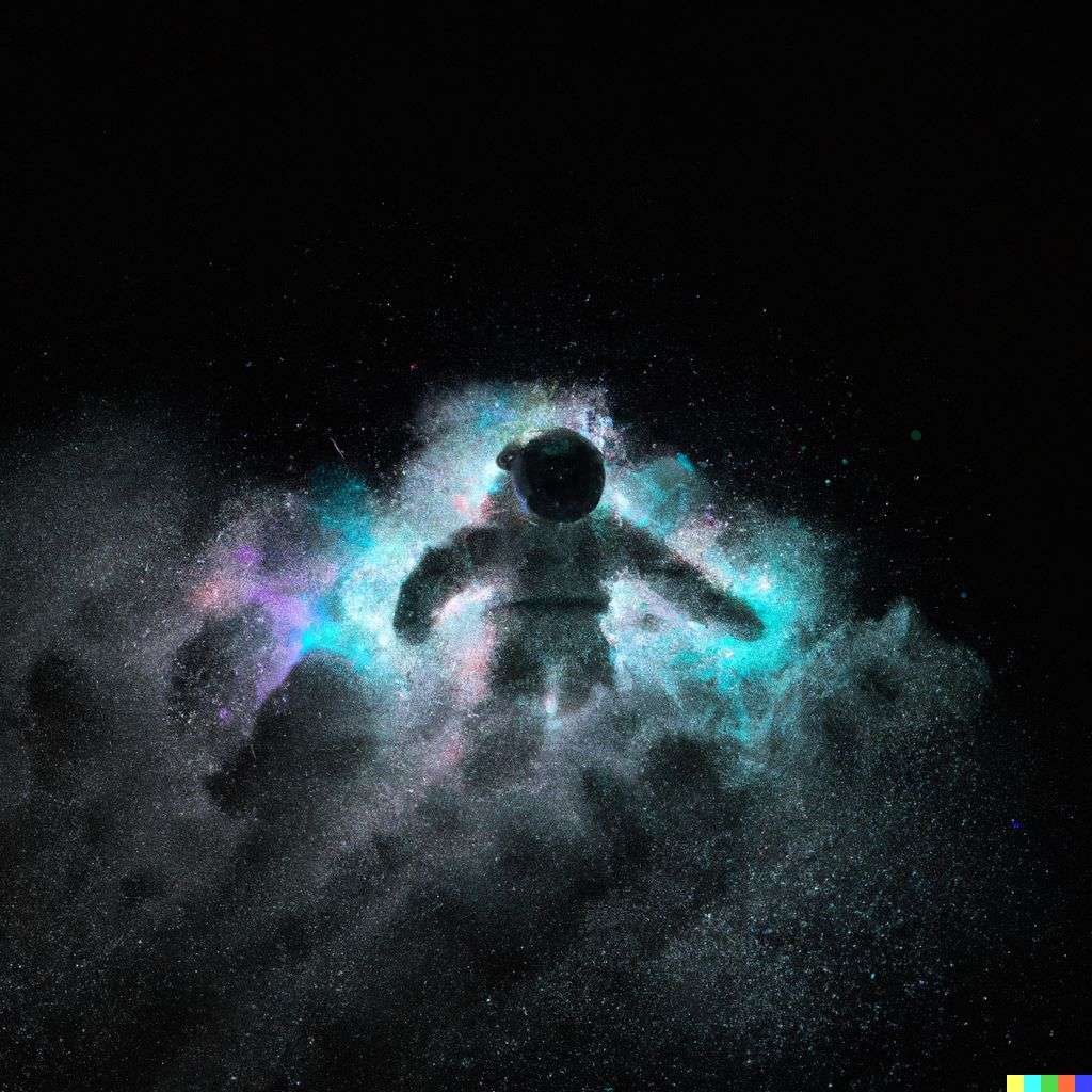 an astronaut, made from a burst of bioluminescent powder, digital art, Octane render, 8K